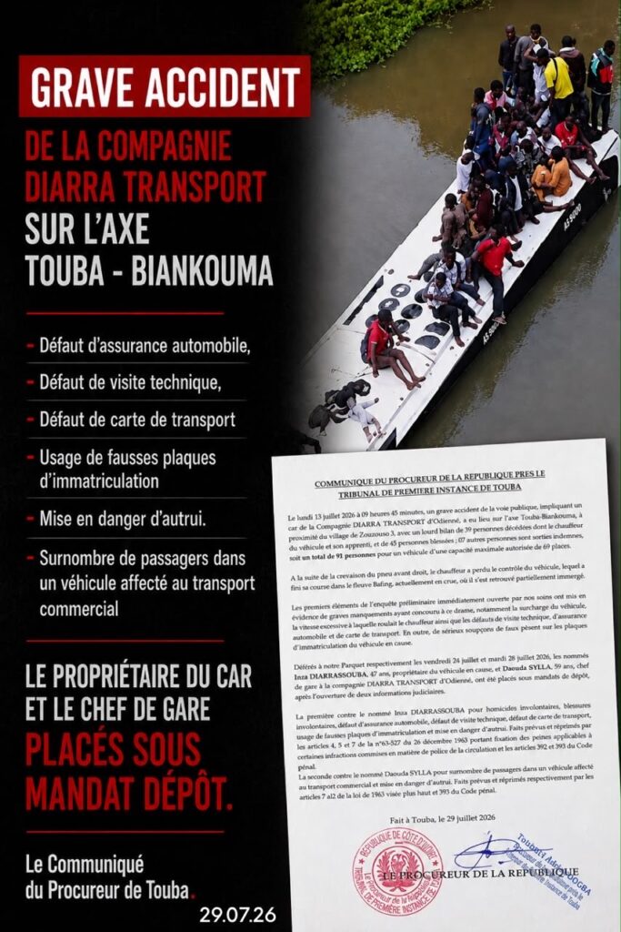Drame du Bafing: le propriétaire du car et le chef de gare de Diarra Transport placés sous mandat de dépôt